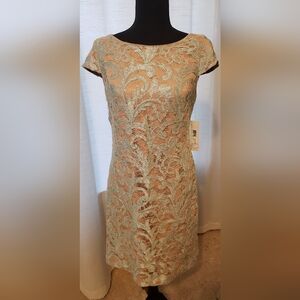 Eliza J Light Blue Lace Over Nude Sheath Dress